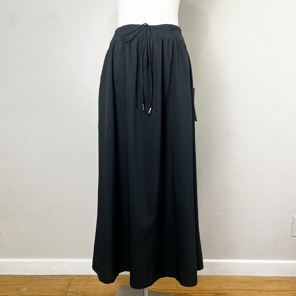 Girlfriend Collective Black‎ Celene Gathered Midi Skirt Black Drawstring Size XS